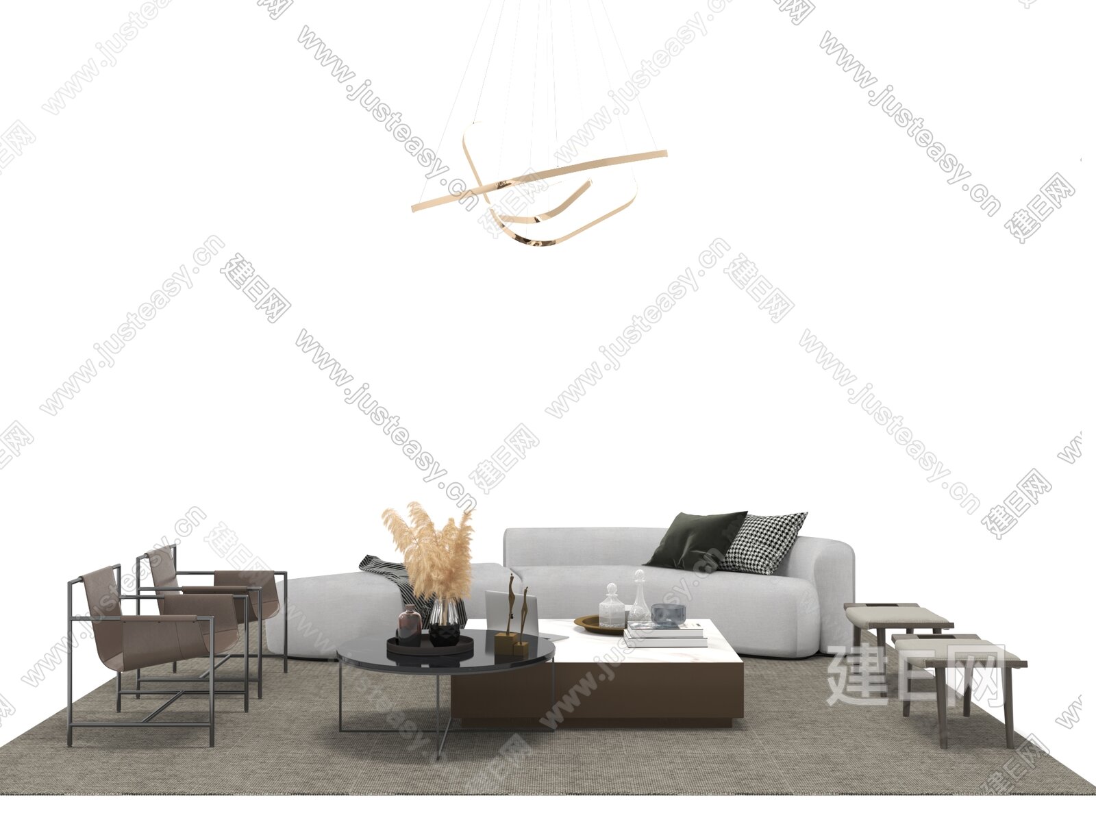 现代沙发茶几组合模型SU模型下载[ID:116281667]_建E室内设计网