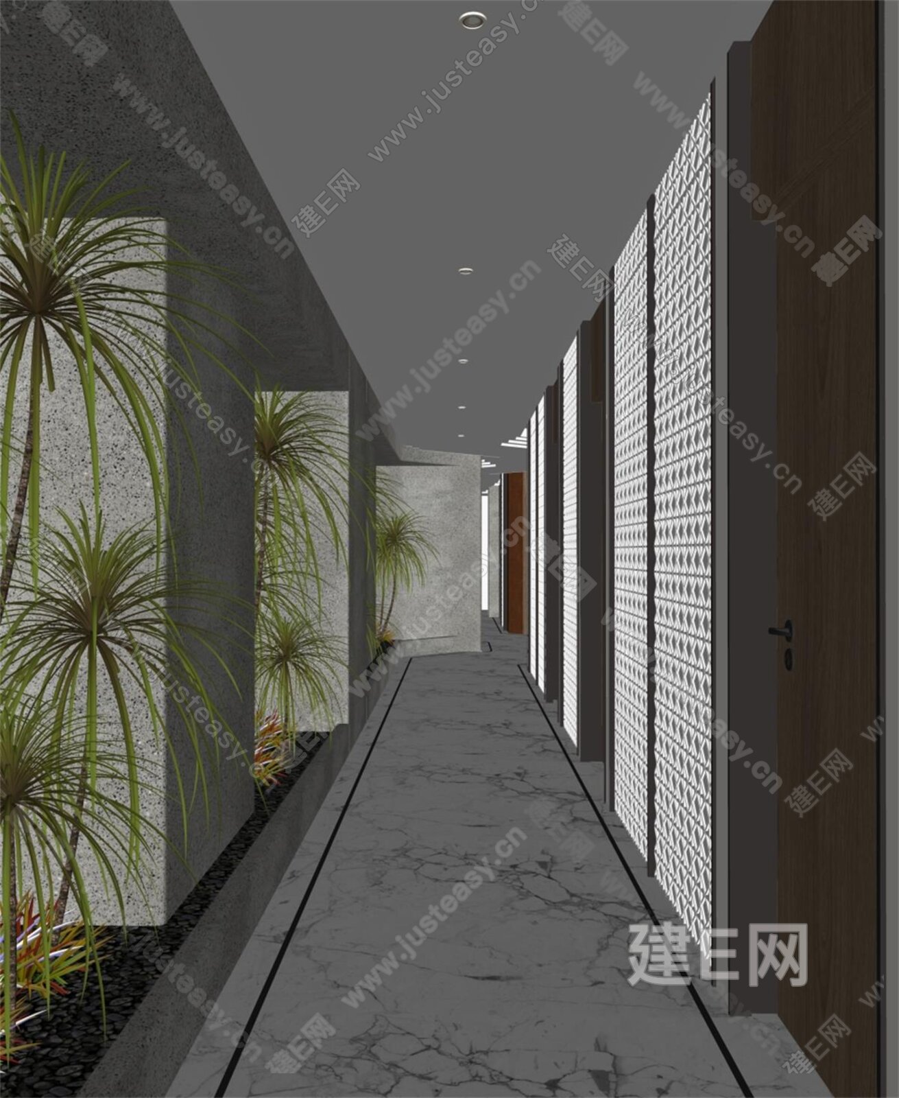 现代过道模型SU模型下载[ID:112676352]_建E室内设计网