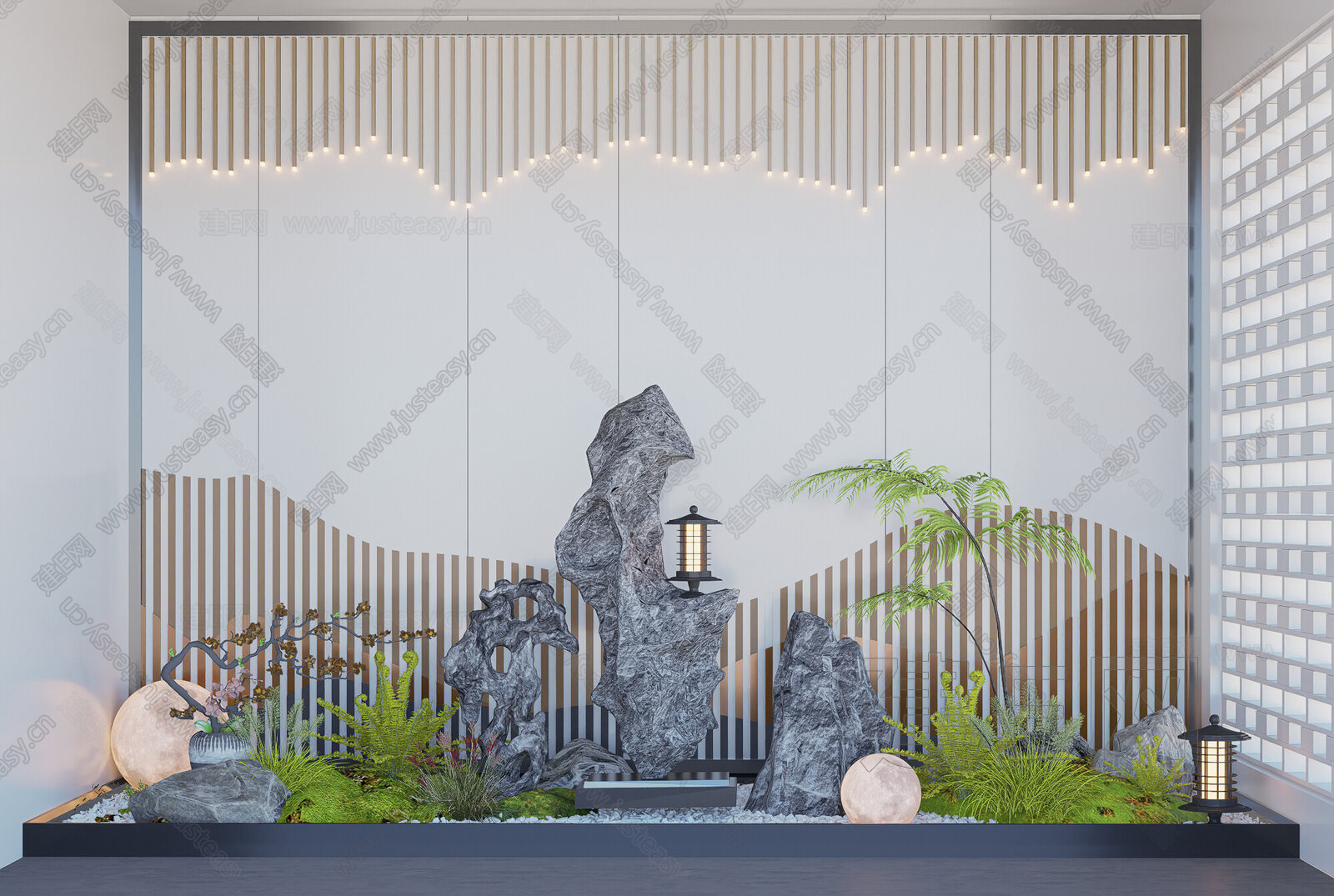 新中式室内景观造景 模型SU模型下载[ID:112611065]_建e网su模型
