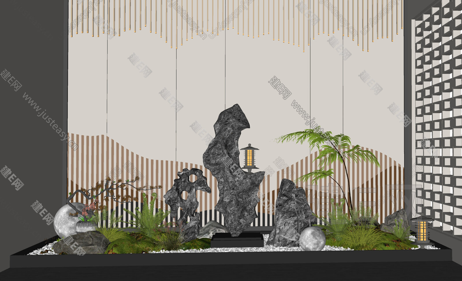 新中式室内景观造景 模型SU模型下载[ID:112611065]_建e网su模型
