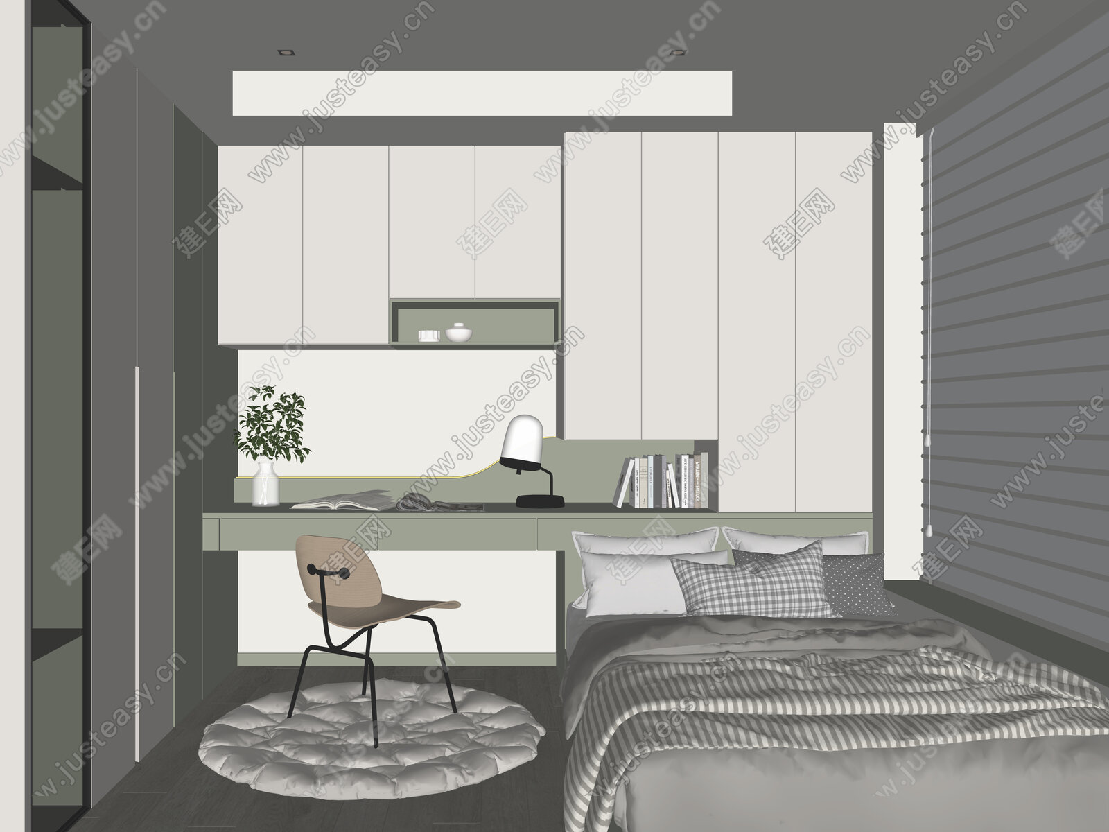 现代榻榻米卧室模型SU模型下载[ID:112283320]_建E室内设计网