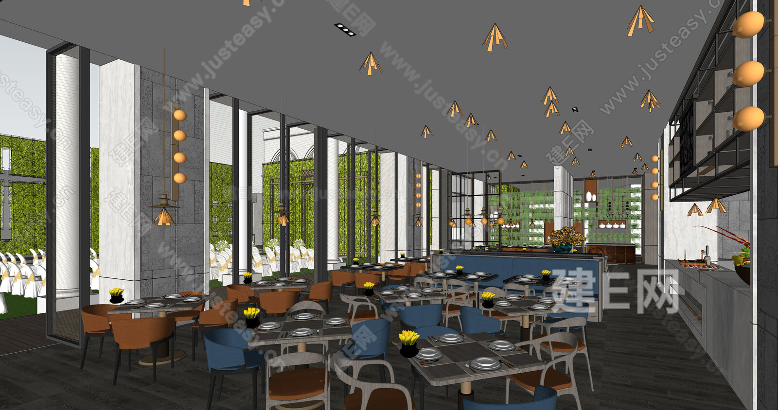 现代餐厅模型SU模型下载[ID:112217797]_建e网su模型