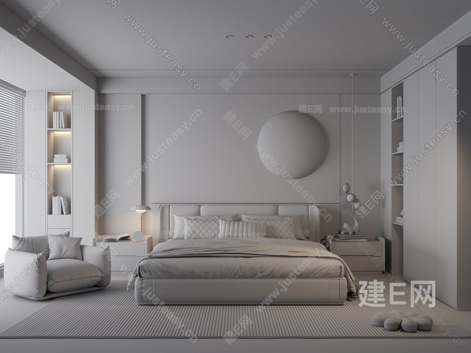 【现代奶油卧室3d模型】建e网_现代奶油卧室3d模型下载[ID:100751617]_打造3d现代奶油卧室模型免费下载平台
