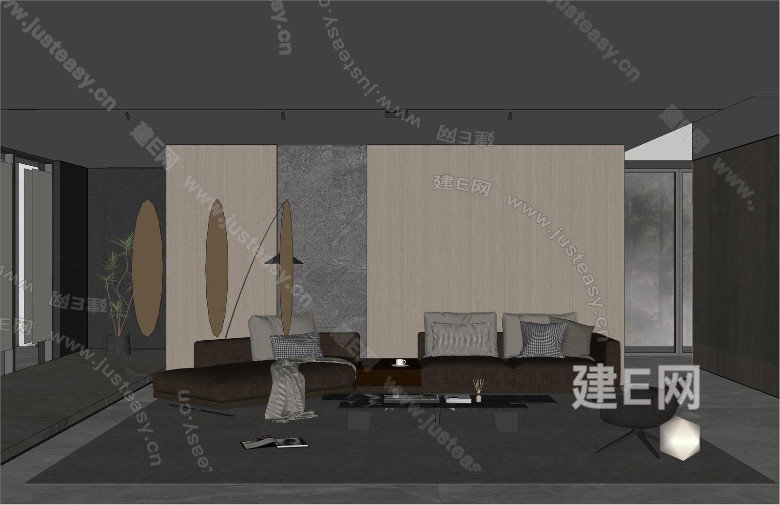 现代客厅模型SU模型下载[ID:112348786]_建e网su模型
