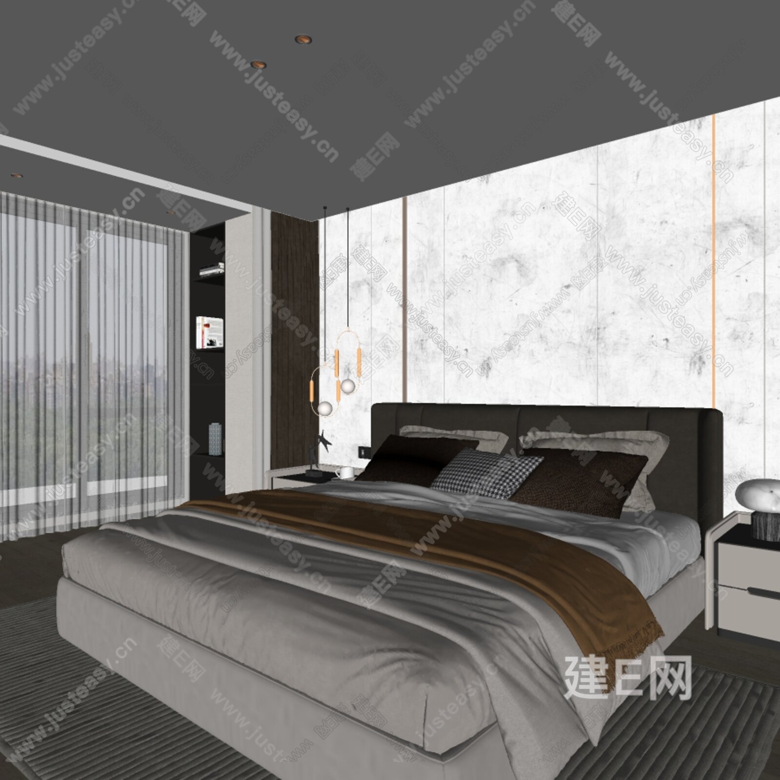 现代轻奢卧室模型SU模型下载[ID:113069717]_建E室内设计网