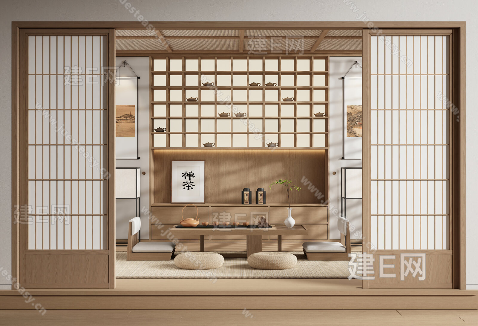 日式榻榻米茶室模型SU模型下载[ID:104943985]_建E室内设计网