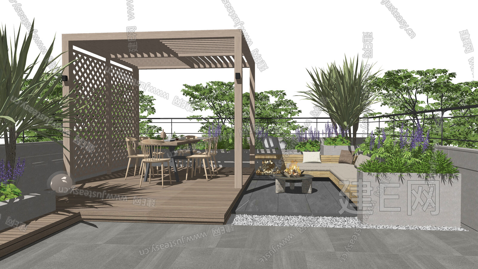现代屋顶花园模型SU模型下载[ID:104878367]_建e网su模型