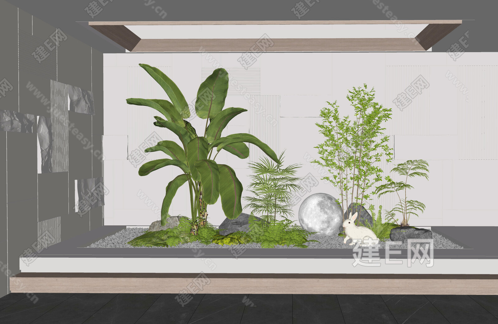 现代室内景观造景模型SU模型下载[ID:104878497]_建e网su模型