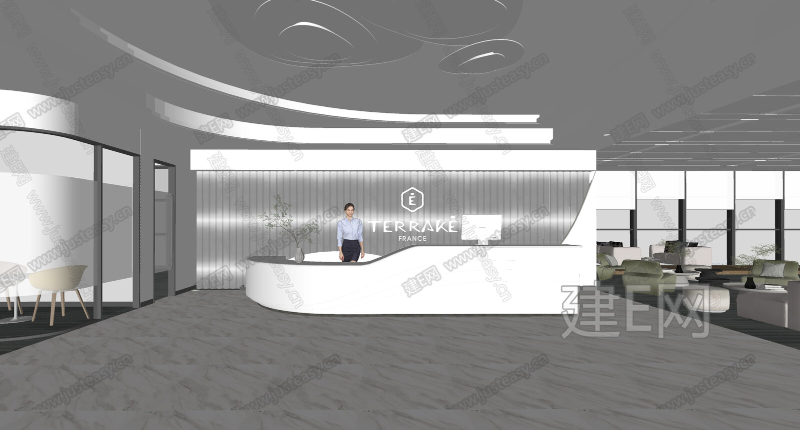 现代公司前台模型SU模型下载[ID:104878485]_建E室内设计网