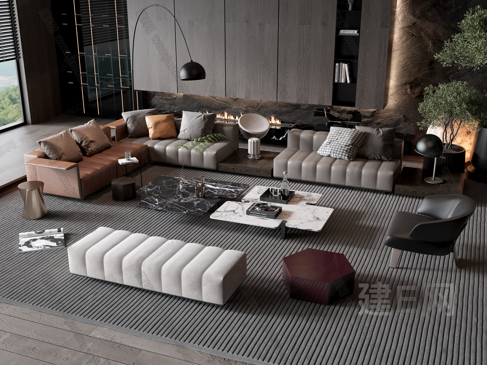 Minotti 现代沙发茶几组合3d模型下载[ID:101865832]_建e网3d模型