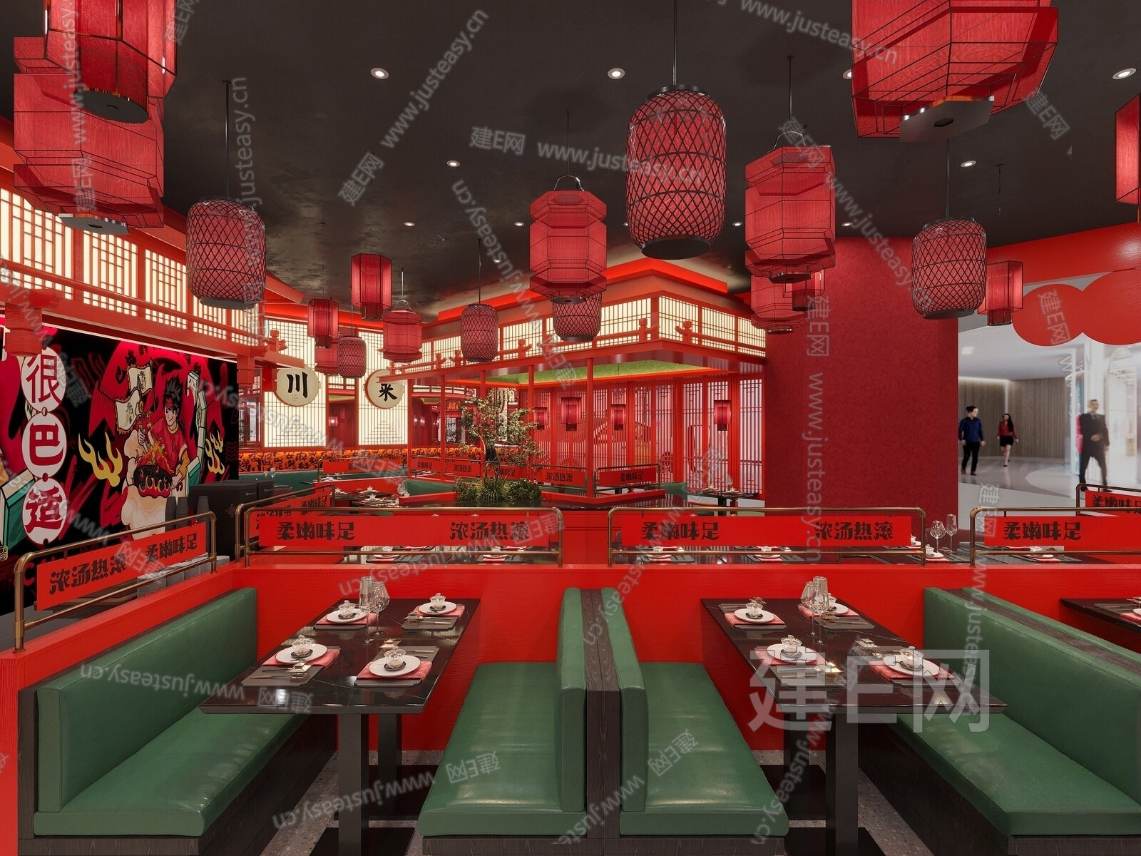新中式火锅店模型SU模型下载[ID:105795921]_建e网su模型