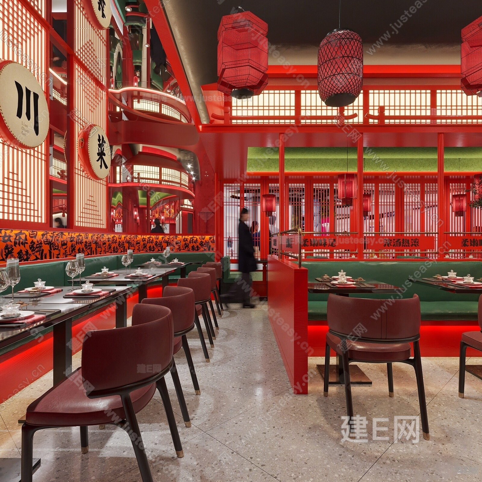 新中式火锅店模型SU模型下载[ID:105795921]_建e网su模型