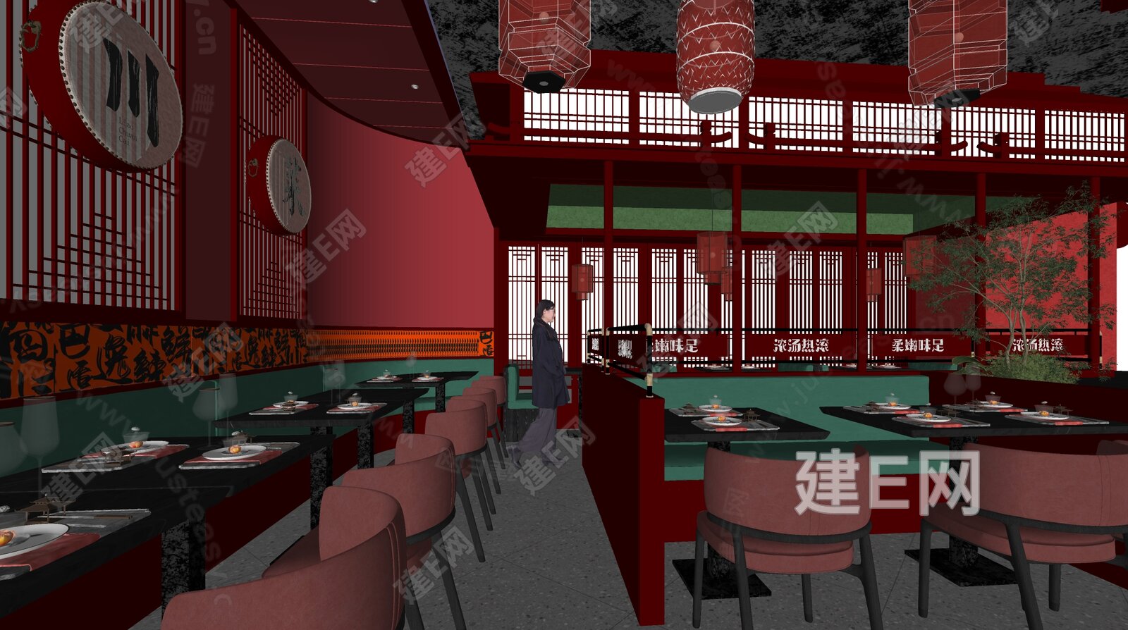 新中式火锅店模型SU模型下载[ID:105795921]_建e网su模型