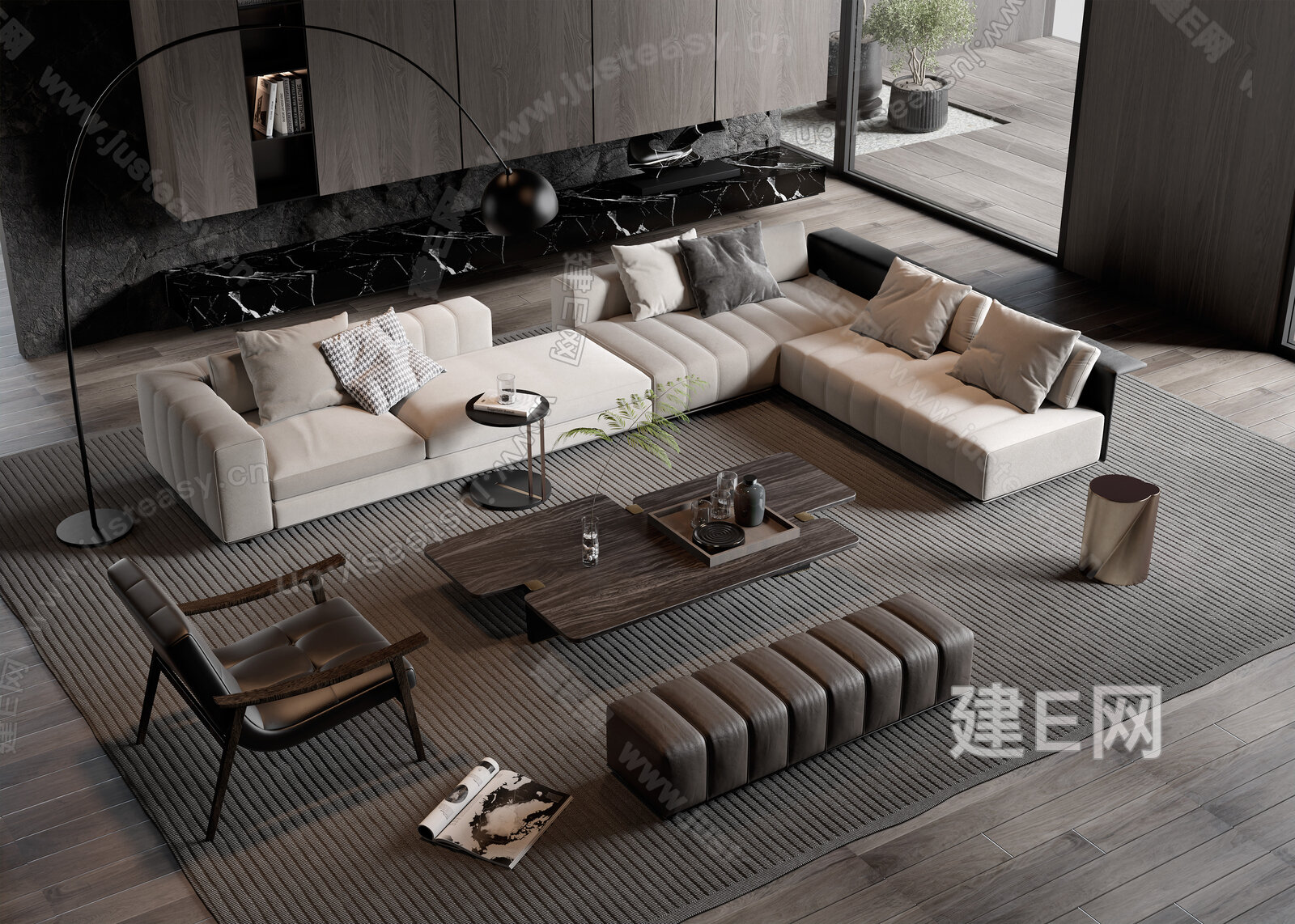 Minotti 现代沙发茶几组合模型SU模型下载[ID:105468372]_建e网su模型