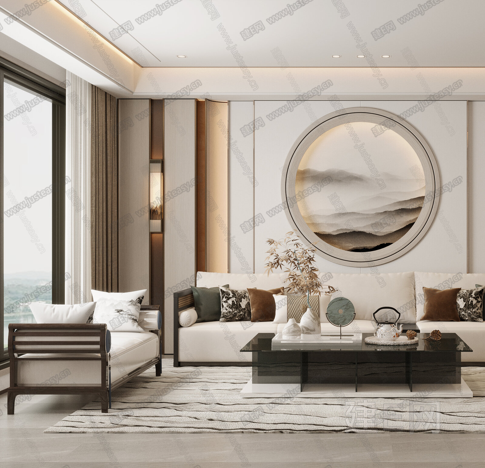 新中式客厅3d模型下载[ID:102390152]_建e网3d模型
