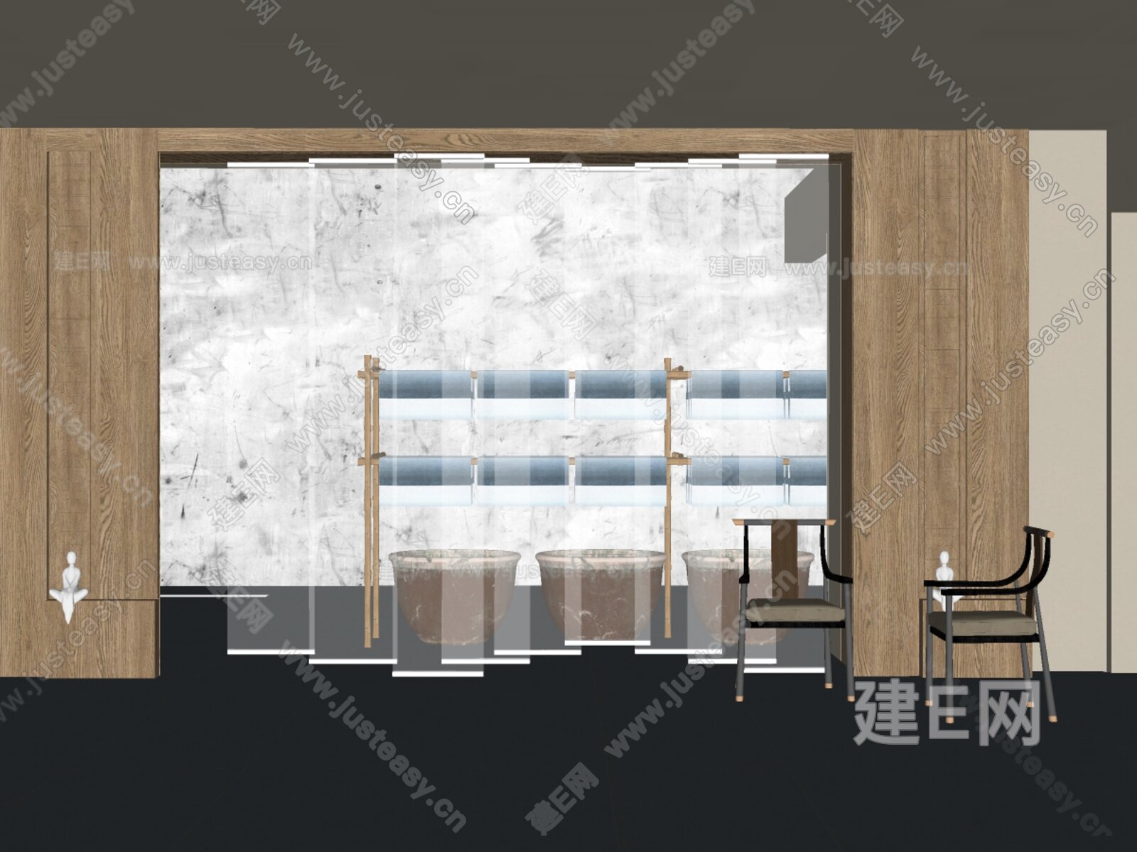 新中式卷帘模型SU模型下载[ID:106254627]_建E室内设计网