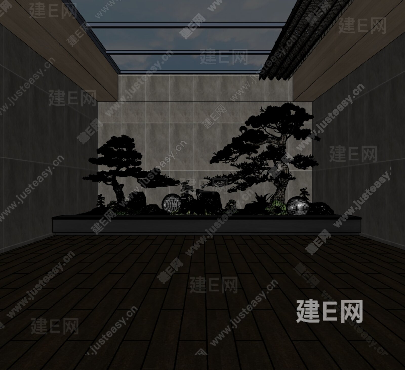 新中式室内造景模型SU模型下载[ID:106189066]_建e网su模型