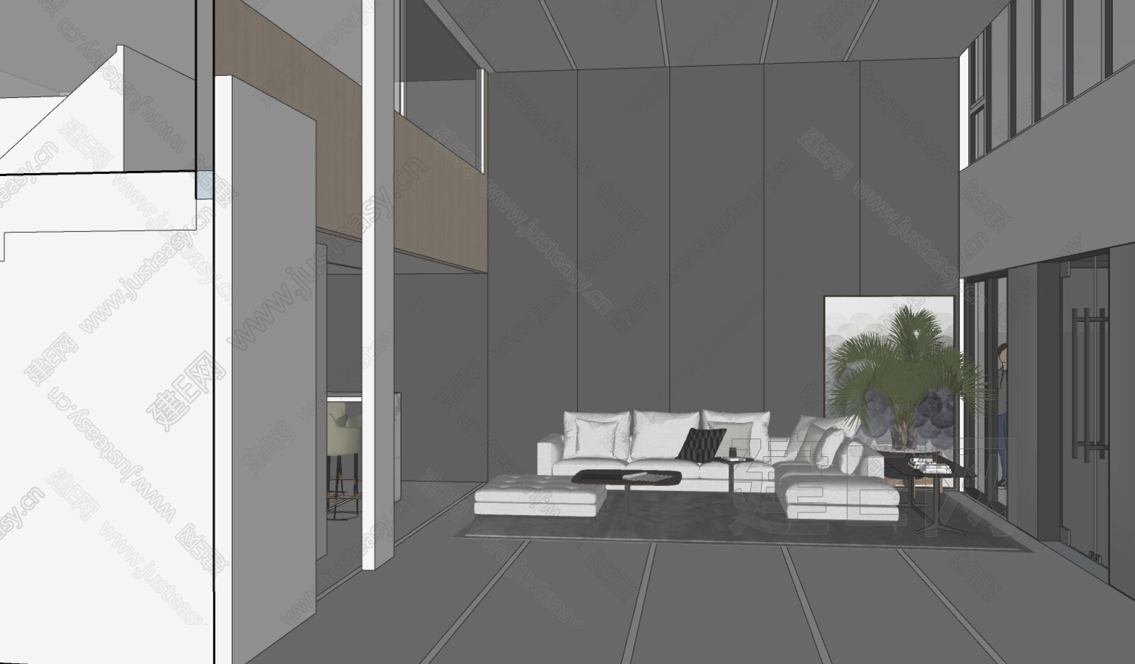 现代loft公司接待室模型SU模型下载[ID:106385842]_建E室内设计网