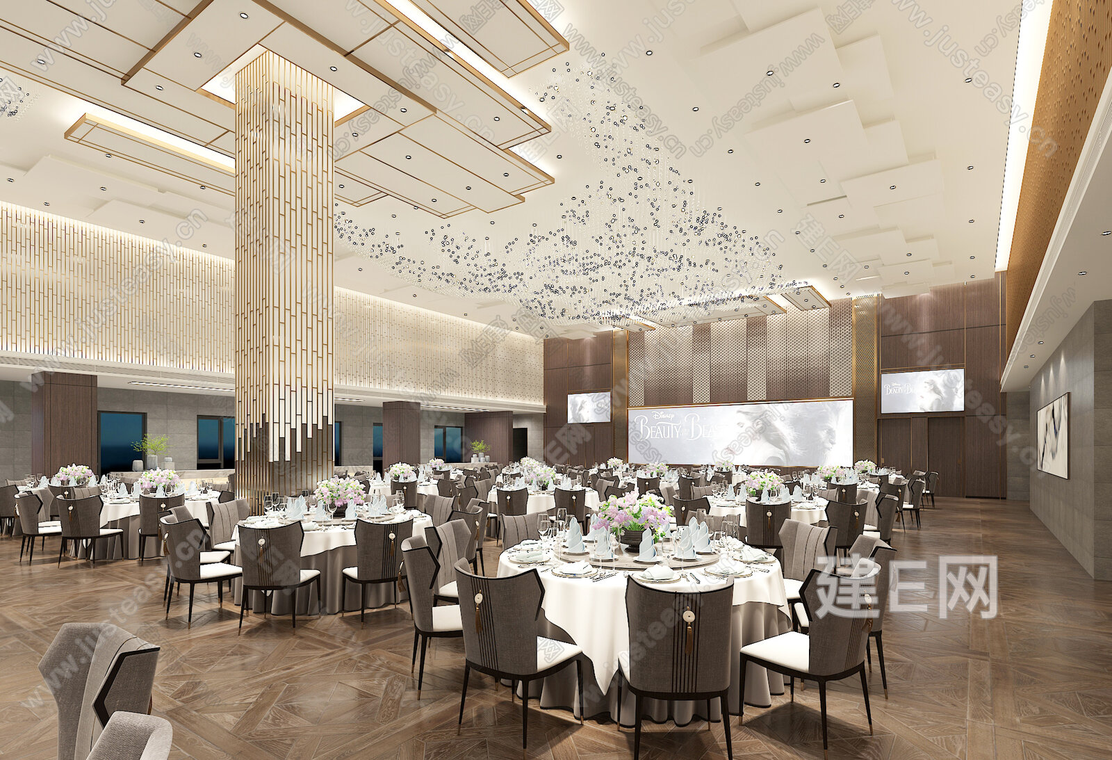 新中式酒店宴会厅3d模型下载[ID:102783312]_建e网3d模型