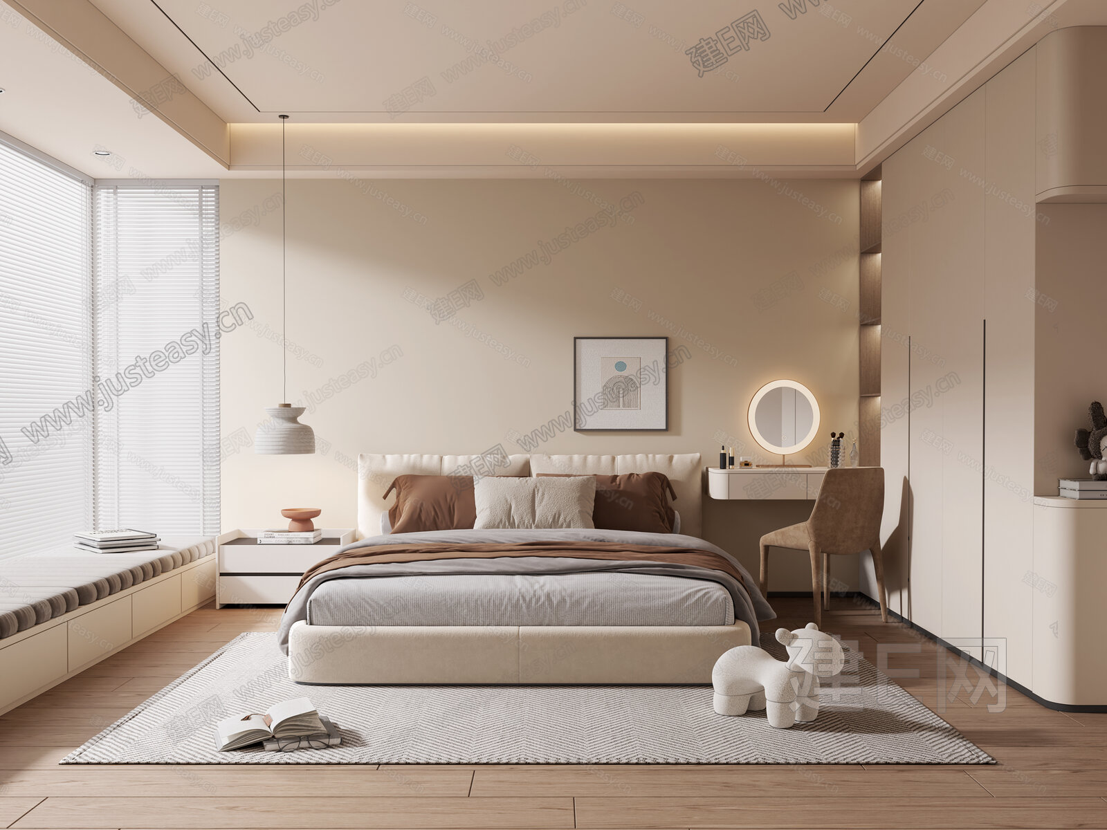现代奶油风家居卧室模型SU模型下载[ID:106451397]_建E室内设计网