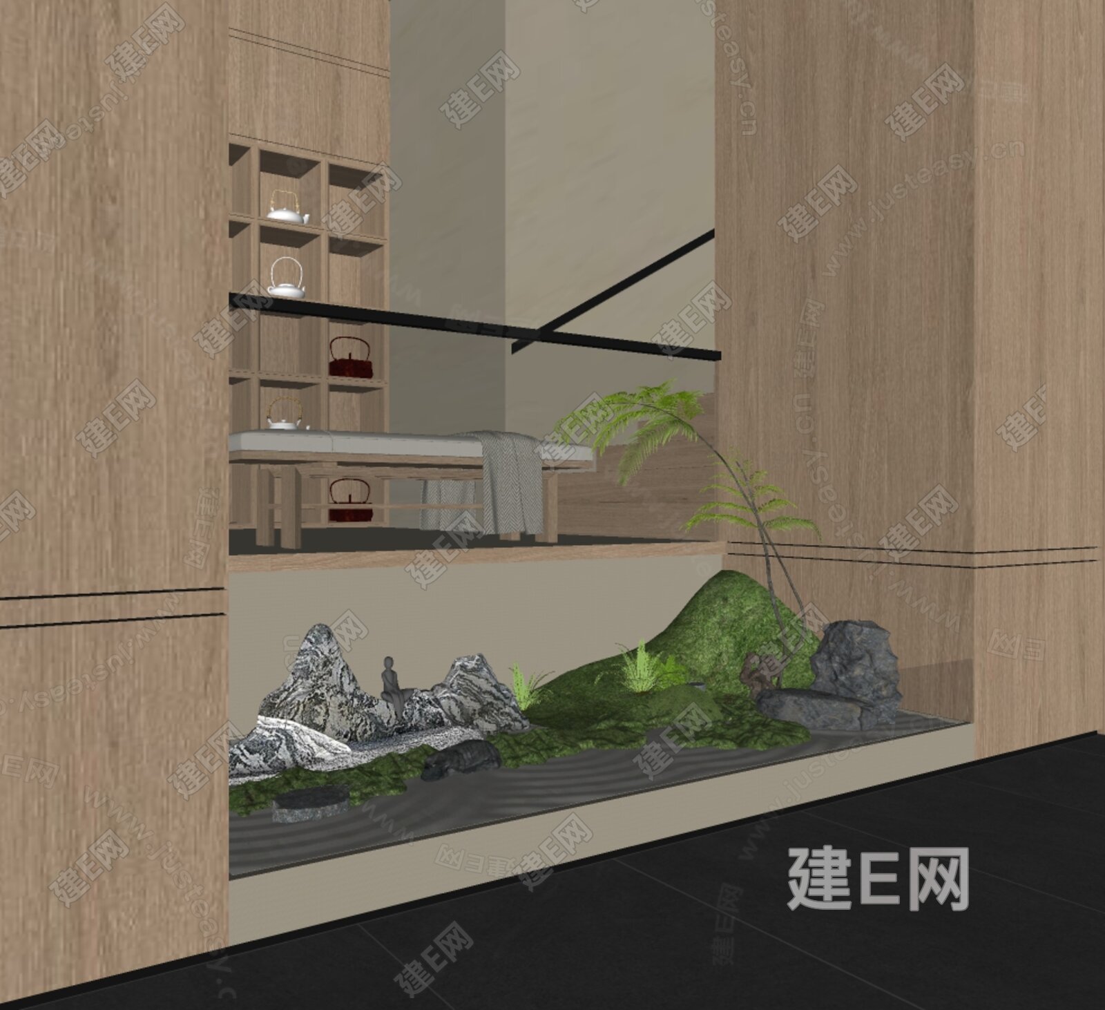 现代室内造景模型SU模型下载[ID:105927014]_建E室内设计网