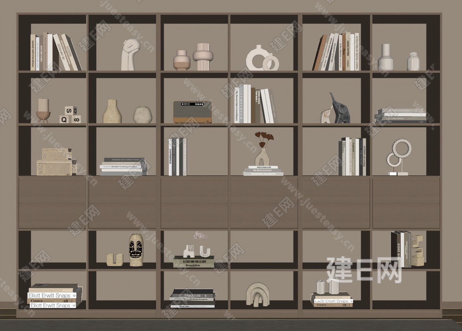 现代书柜 实木模型SU模型下载[ID:106123556]_建e网su模型