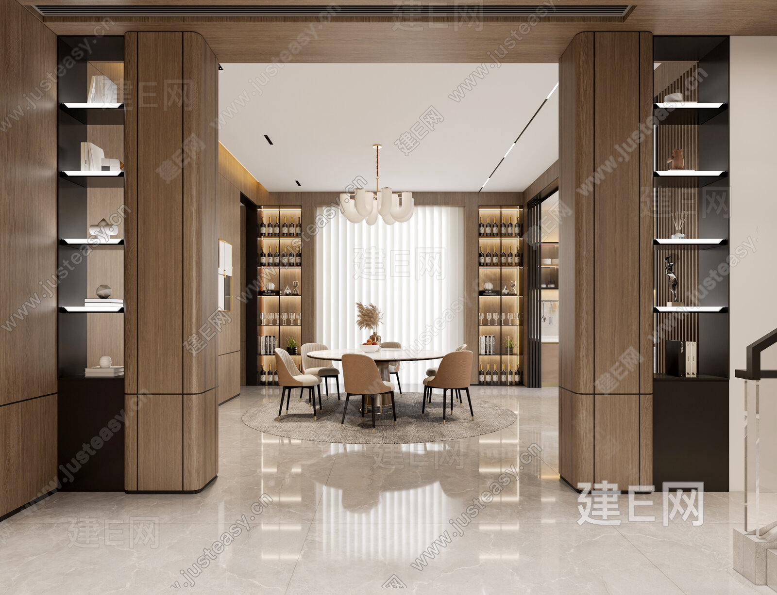 新中式别墅餐厅3d模型下载[ID:103700895]_建e网3d模型