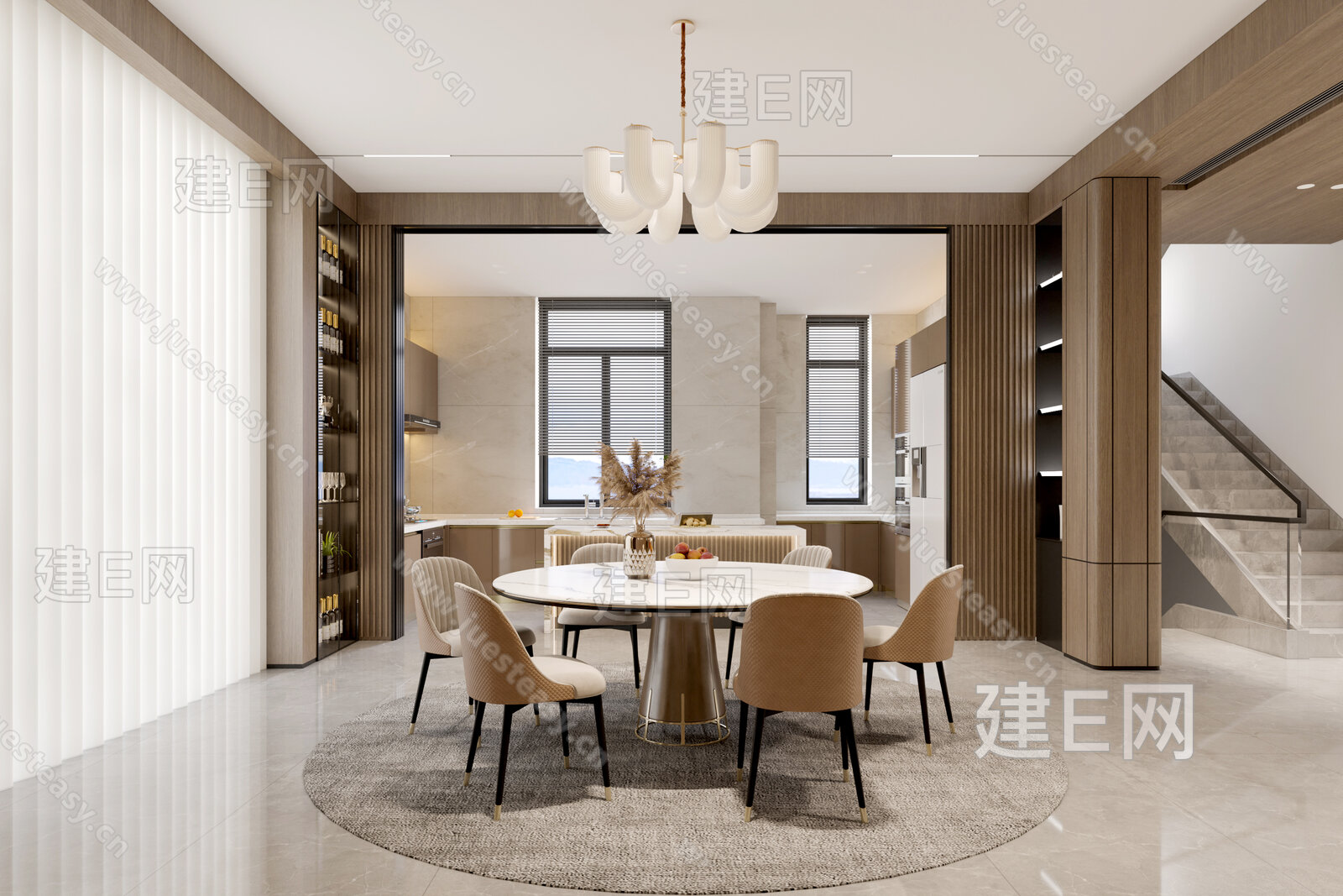 新中式别墅餐厅3d模型下载[ID:103700895]_建e网3d模型