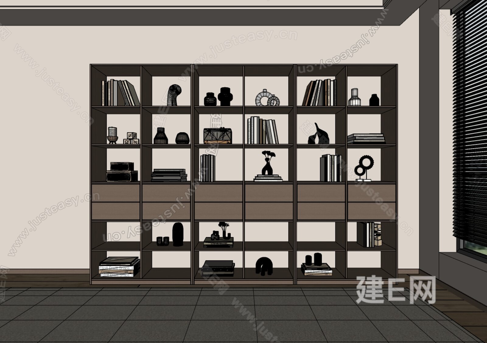 现代书柜模型SU模型下载[ID:106647976]_建E室内设计网