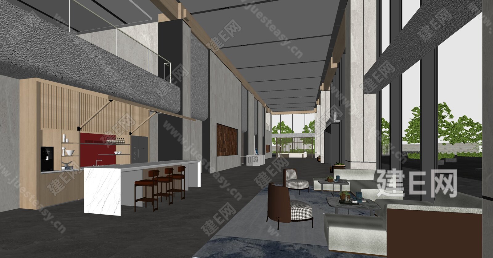 现代公司大堂模型SU模型下载[ID:106582526]_建E室内设计网