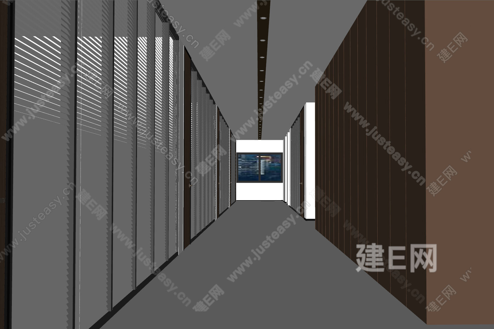 现代办公室过道模型SU模型下载[ID:106582407]_建E室内设计网