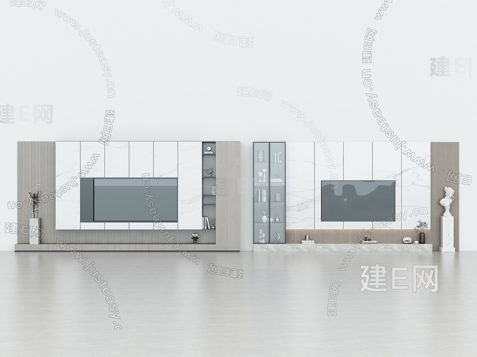 现代电视背景墙模型SU模型下载[ID:107434267]_建E室内设计网