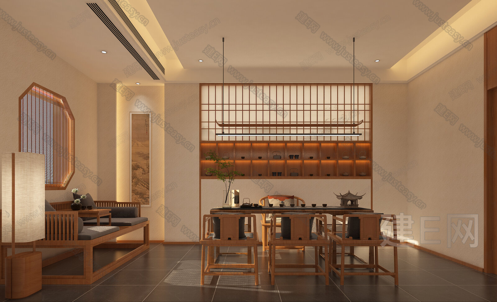 新中式茶馆3d模型下载[ID:103963121]_建e网3d模型