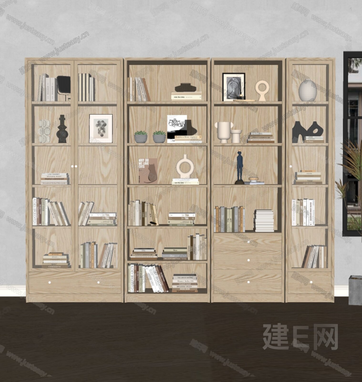 现代书柜模型SU模型下载[ID:107041127]_建E室内设计网