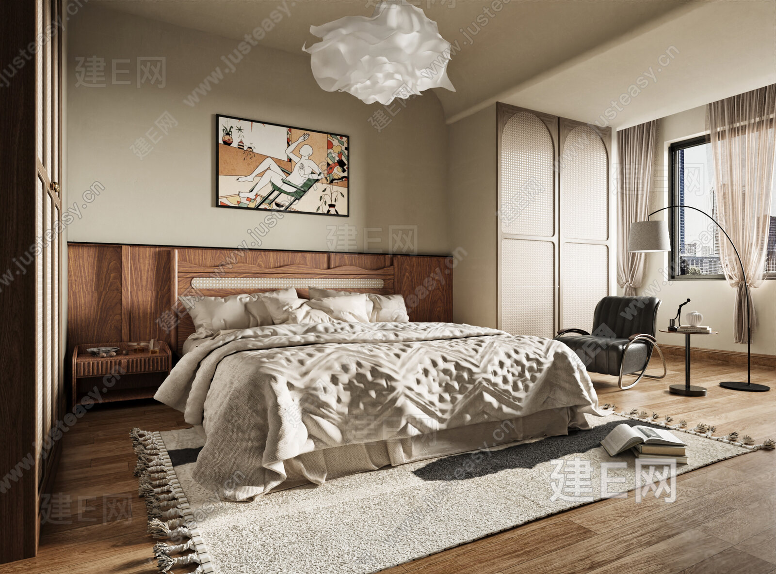 侘寂风中古风卧室3d模型下载[ID:104815072]_建e网3d模型