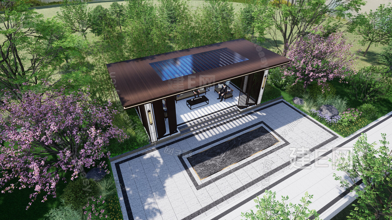 新中式景观廊架模型SU模型下载[ID:106975713]_建e网su模型