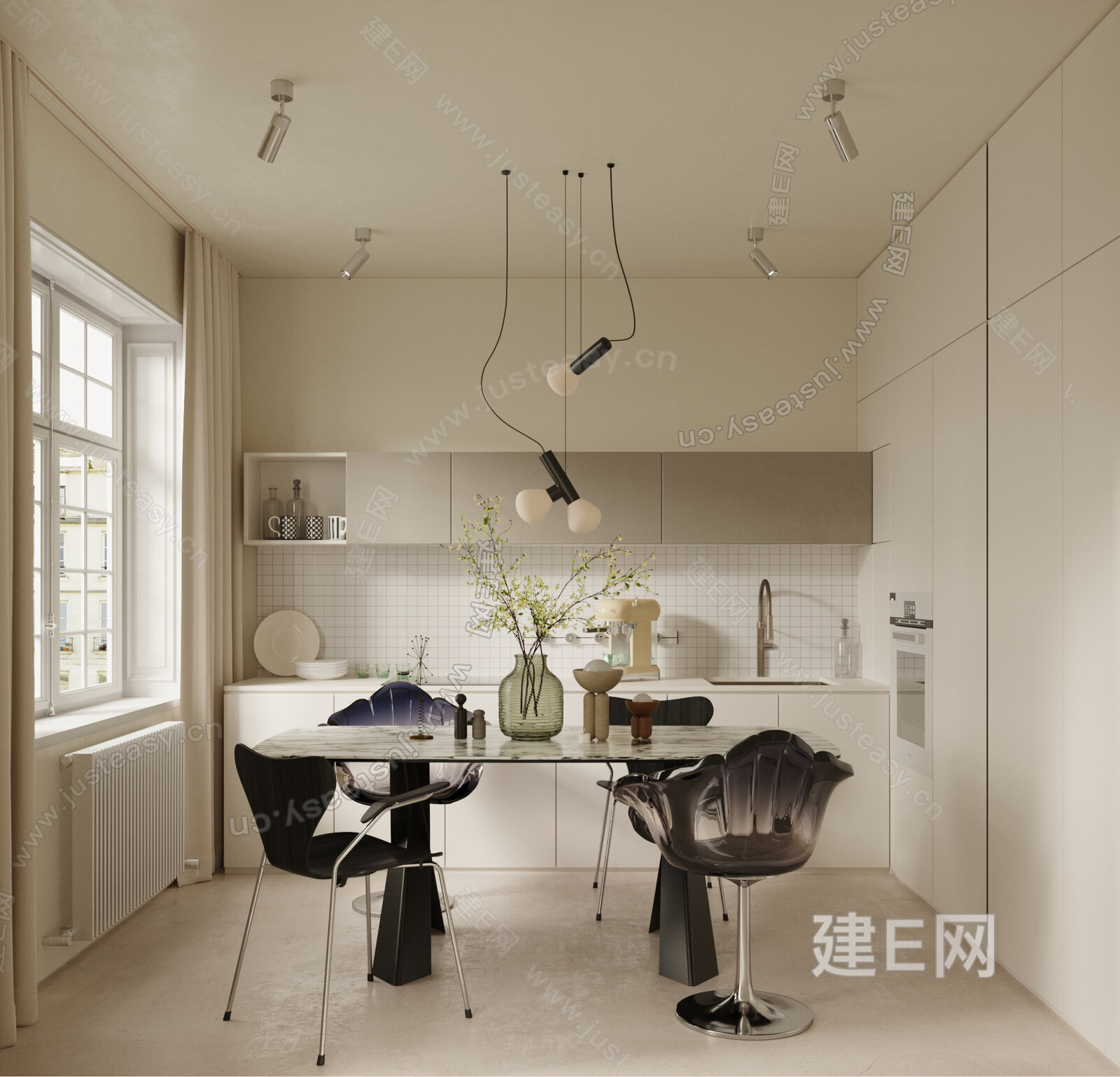 【现代奶油风餐厅3d模型】建e网_现代奶油风餐厅3d模型下载[ID:104356169]_打造3d现代奶油风餐厅模型免费下载平台