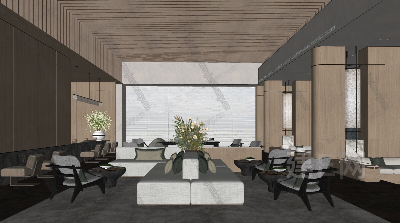 现代售楼处洽谈区模型SU模型下载[ID:107106765]_建e网su模型