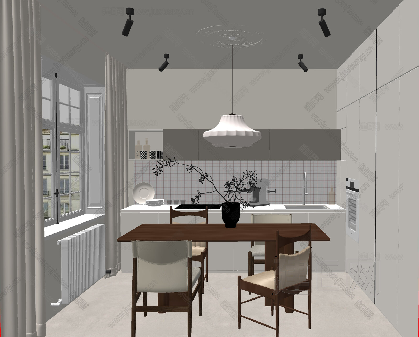现代餐厅模型SU模型下载[ID:107106638]_建E室内设计网