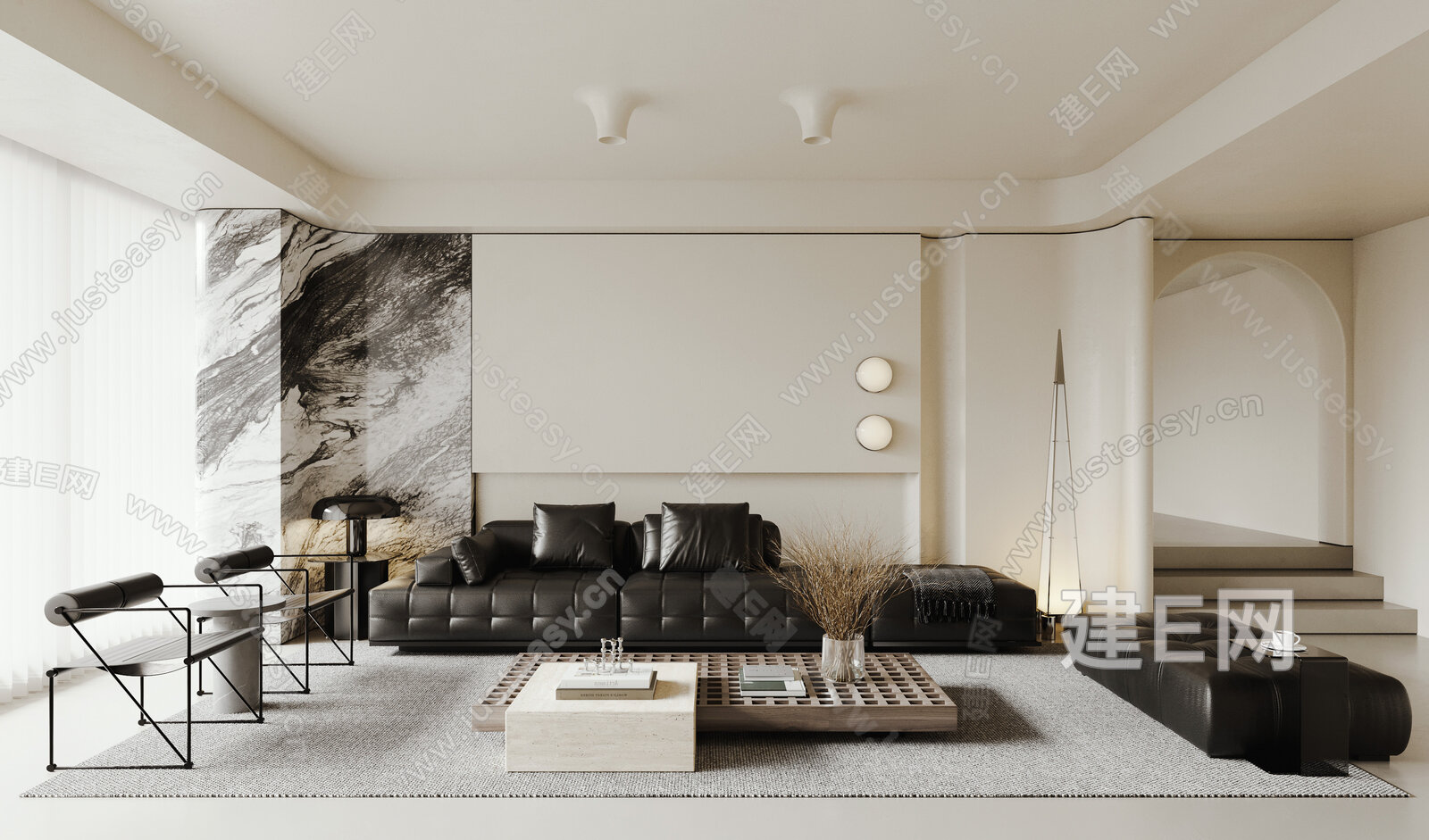 侘寂风极简客厅模型SU模型下载[ID:107893112]_建e网su模型