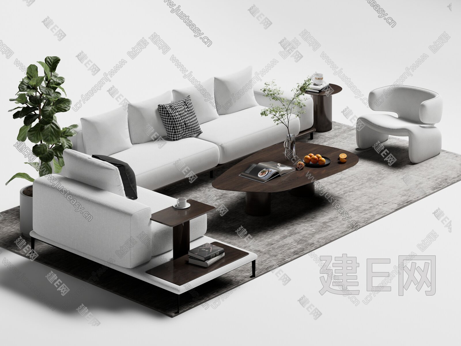 现代沙发茶几组合模型SU模型下载[ID:107761993]_建e网su模型