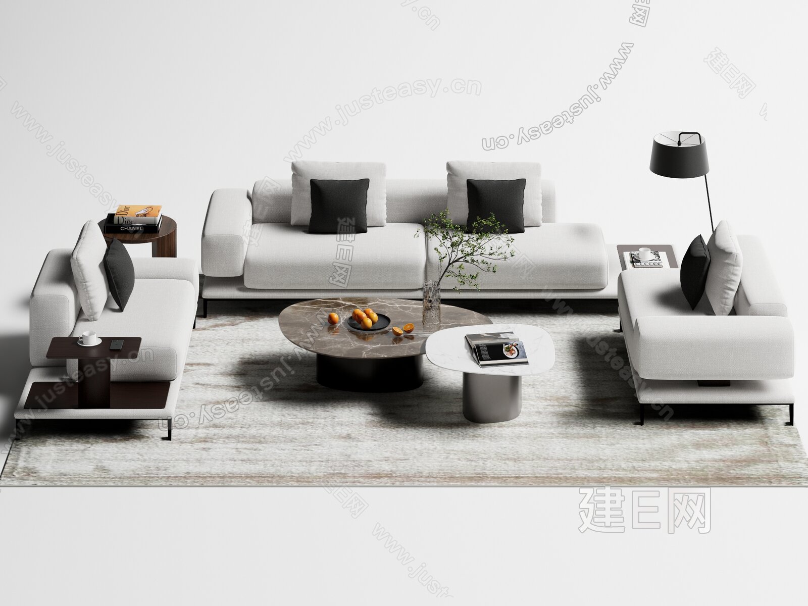现代沙发茶几组合模型SU模型下载[ID:107762104]_建e网su模型