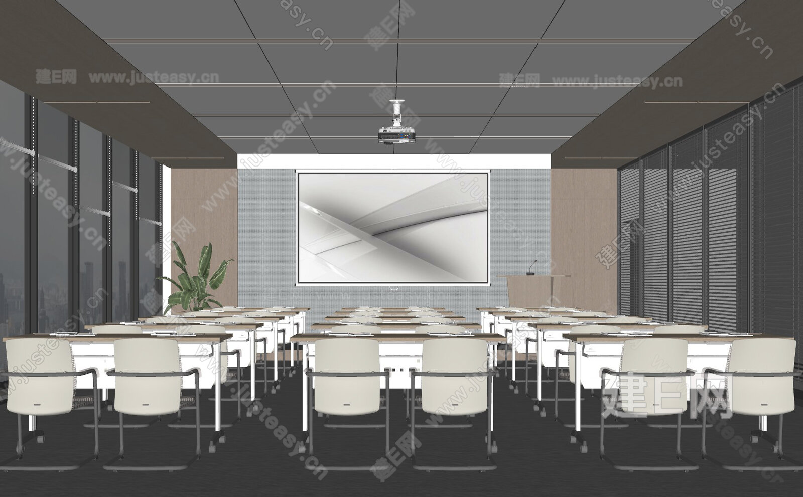 现代多功能会议室 模型SU模型下载[ID:107761932]_建E室内设计网