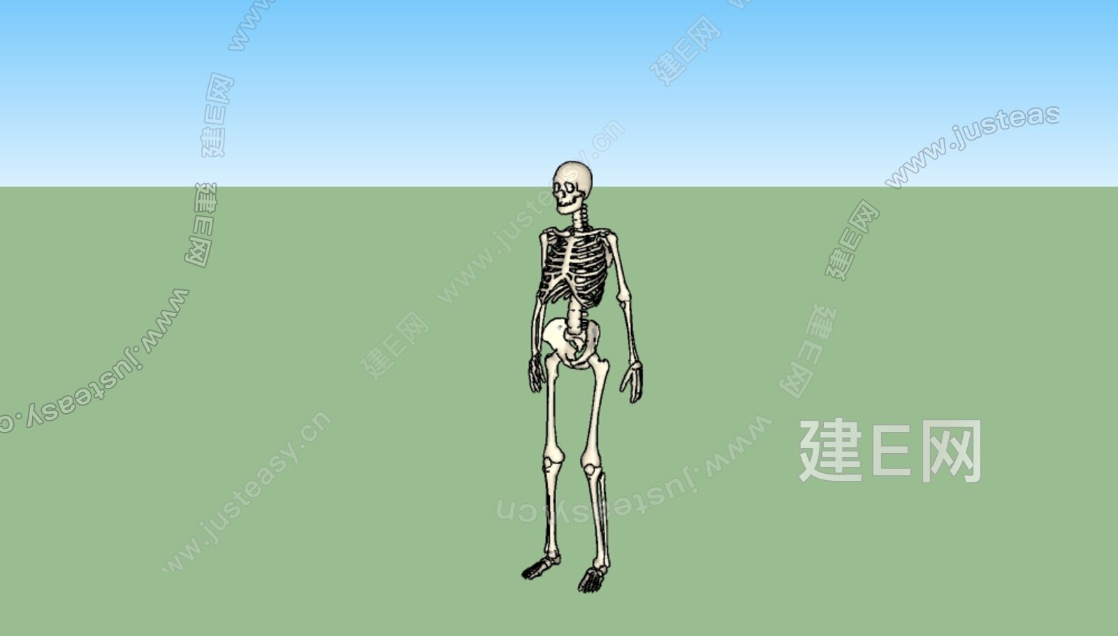 一个褐色的骷髅伸着双臂坐在地面上高清PNG素材