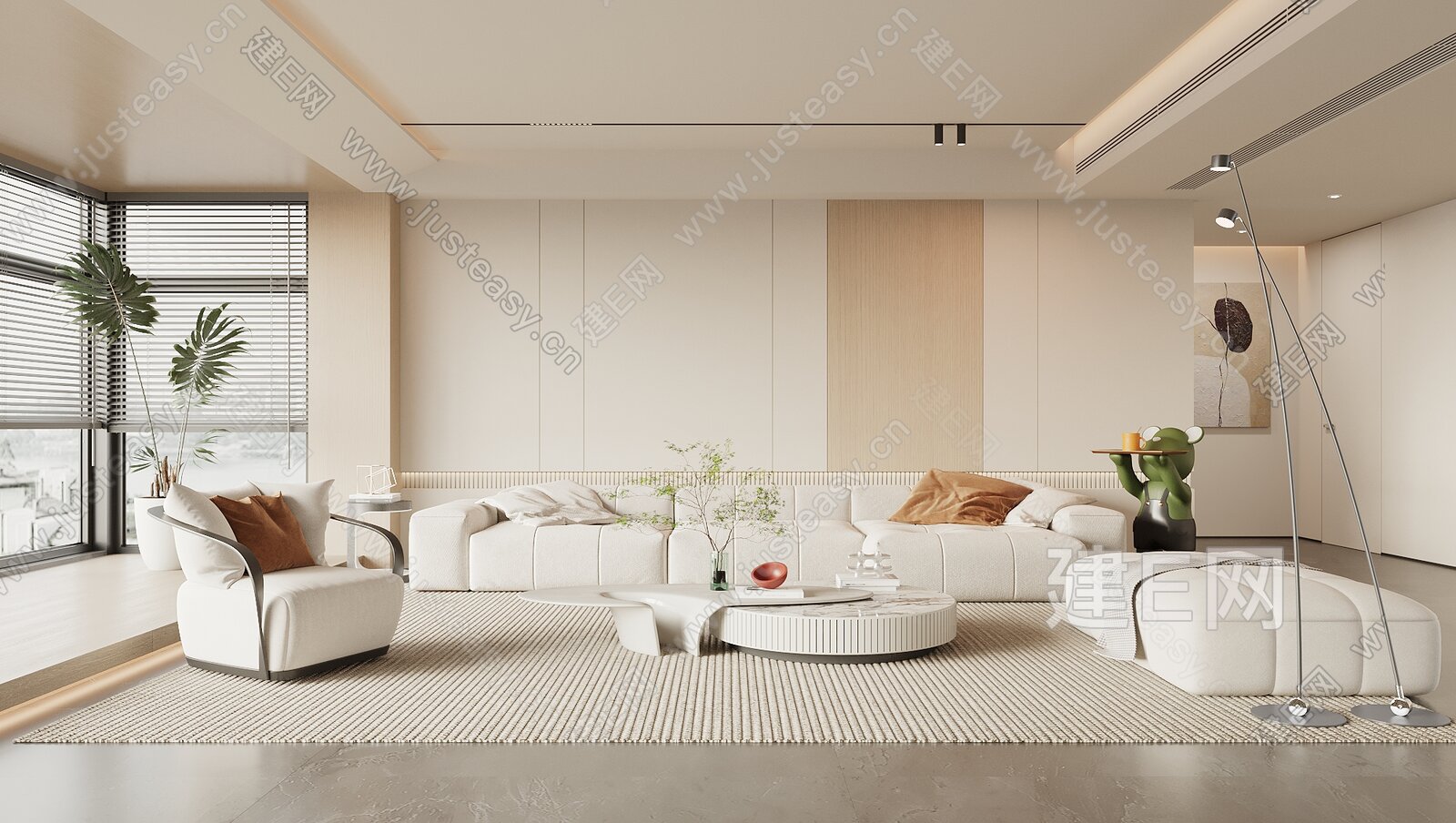 【现代奶油风客厅3d模型】建e网_现代奶油风客厅3d模型下载[ID:113727935]_打造3d现代奶油风客厅模型免费下载平台