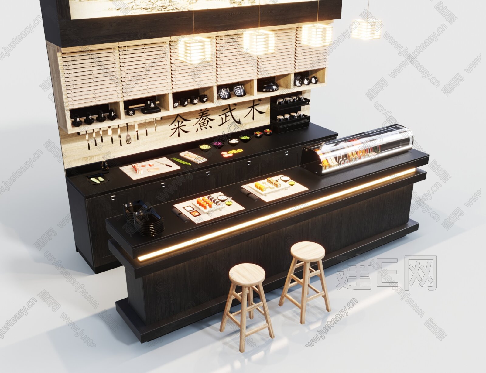 日式料理吧台模型SU模型下载[ID:107565382]_建E室内设计网