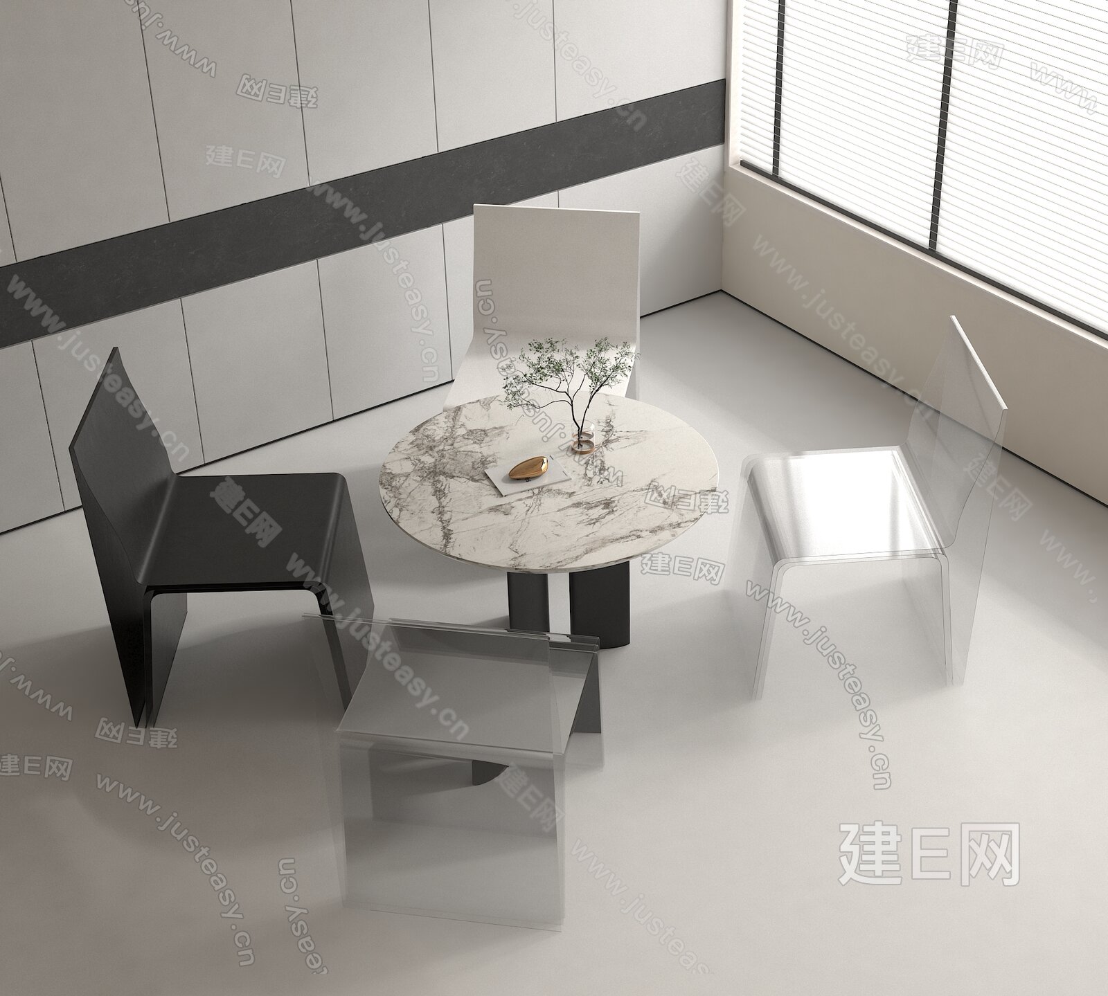 现代休闲桌椅组合模型SU模型下载[ID:107499912]_建E室内设计网