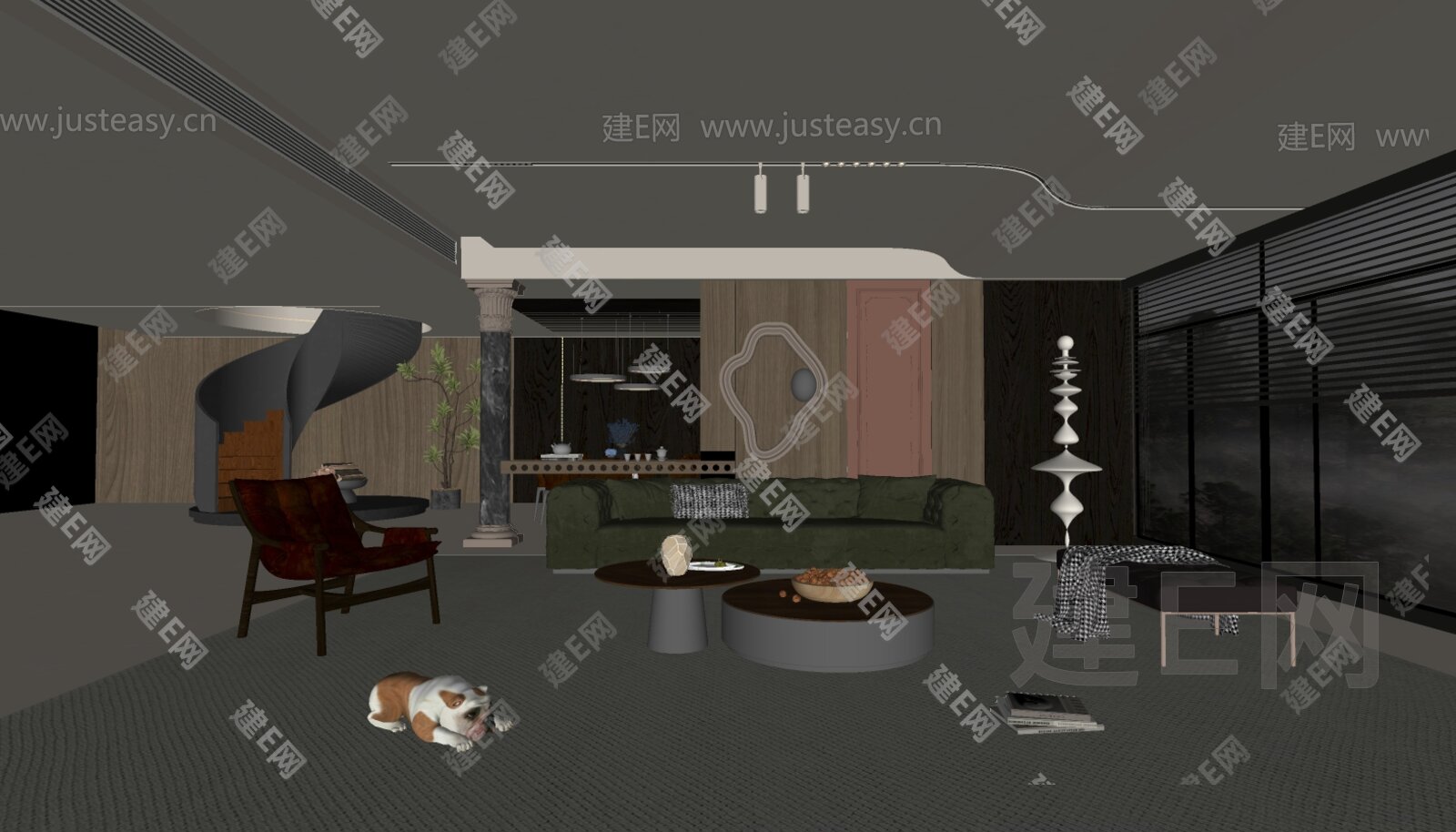 简欧客厅模型SU模型下载[ID:107893175]_建e网su模型