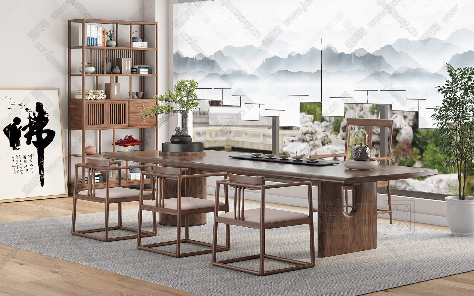 【新中式茶桌椅组合3d模型】建e网_新中式茶桌椅组合3d模型下载[ID:113269143]_打造3d新中式茶桌椅组合模型免费下载平台
