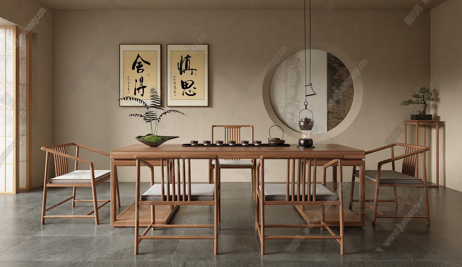 新中式茶桌椅组合3d模型下载[ID:113465644]_建e网3d模型